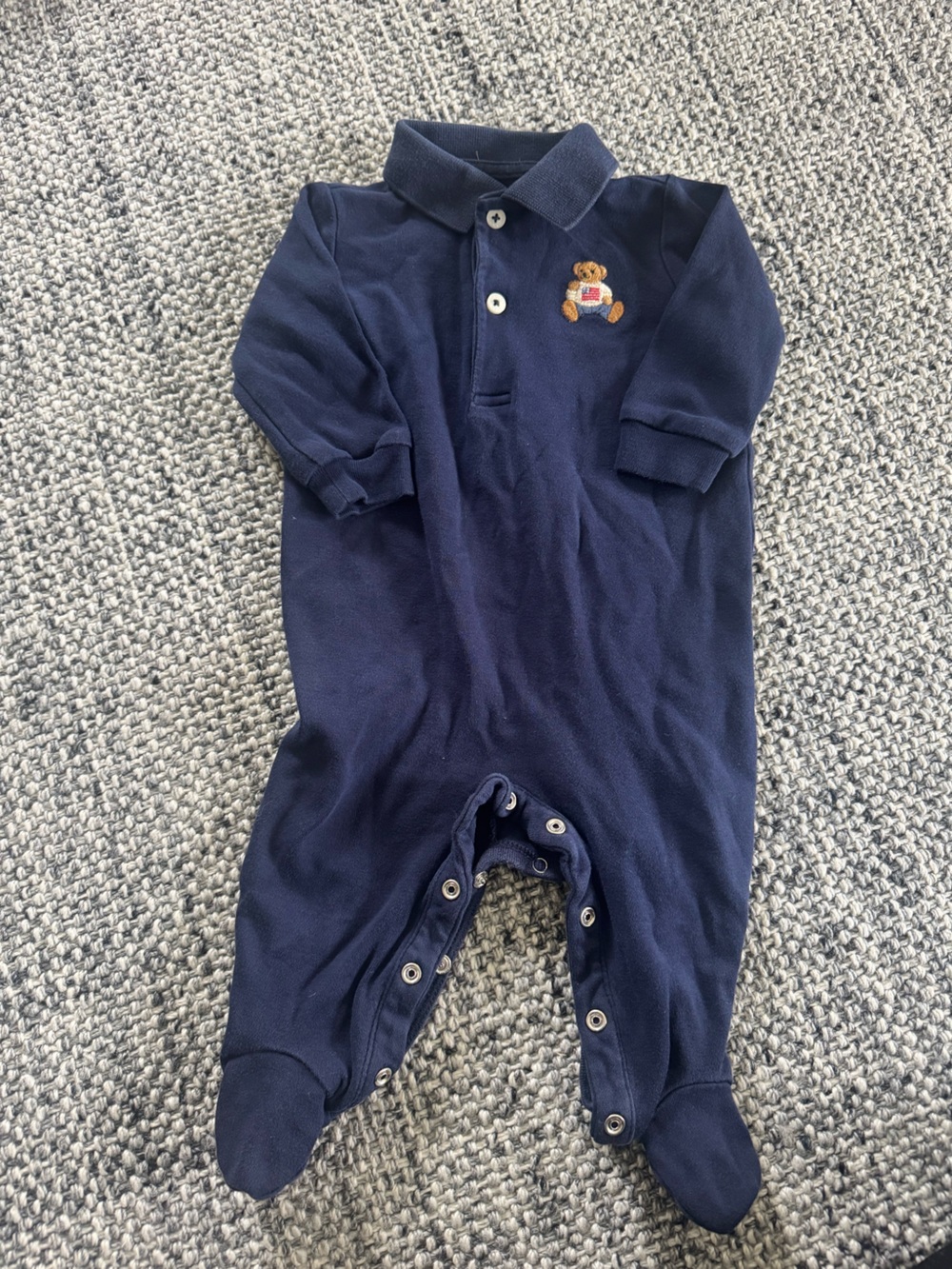 Ralph Lauren Navy Blue Footed One-Piece with Bear Patch